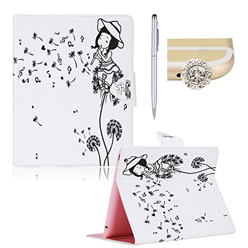 Für ipad 2/ipad 3/ipad 4 Hülle Leder Löwenzahn Mädchen Muster,SKYXD [Auto Schlaf/Wach Funktion] Smart Case Folio Klappbar Schutzhülle [Standfunktion/Brieftasche Kartenfach/Magnet] Klapphülle mit [Handyanhänger + Eingabestift] 3in1 Zubehör Handy Tasche for Apple ipad 2/ipad 3/ipad 4 Bookstyle Flip Leather Cover With [Stylus and Dust Plug]