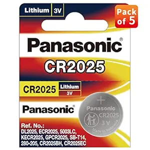 Panasonic Lithium Coin Battery CR2025, Pack of 5