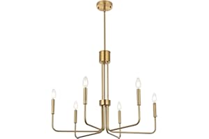 WAYLUOUNG Nowoczesny Żyrandol Ze Szczotkowanego Złota, Ø71cm Oprawy Oświetleniowe Sufit, 6-Lekkie Żyrandole W Stylu Vintage, Wisiorek Z Regulowaną Wysokością, Jadalnia Wyspa E14 (Żarówki Nie Są Dołączone)