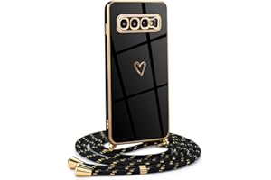 Mkej Funda para Samsung Galaxy S10 Plus con Cuerda, TPU Suave Silicona diseño de corazón con Chapado en Oro de Lujo, Funda Samsung Galaxy S10 Plus Cuerda para Mujeres y niñas