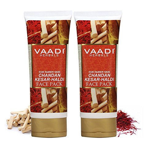 Vaadi herbals Organic Sandalwood and Saffron Face Pack - Fairness Mask - Anti-Acne - Anti-aging Facial Cream - All Skin Type - Sulphate Free - Paraben Free - No Toxic Chemicals - - 2 X 120 Gms