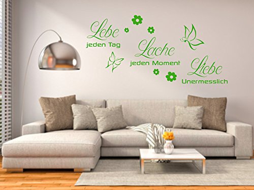 Wandtattoo Lebe Lache Liebe Schmetterling Blume Wohnzimmer Sprüche Zitat M2128 lindgrün 150cm x 72cm