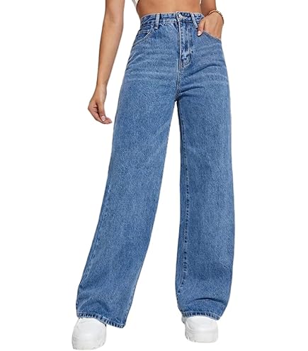 Women's Wide Leg Jeans - Relaxed Boyfriend Fit With Stretchy Waist For Comfort
