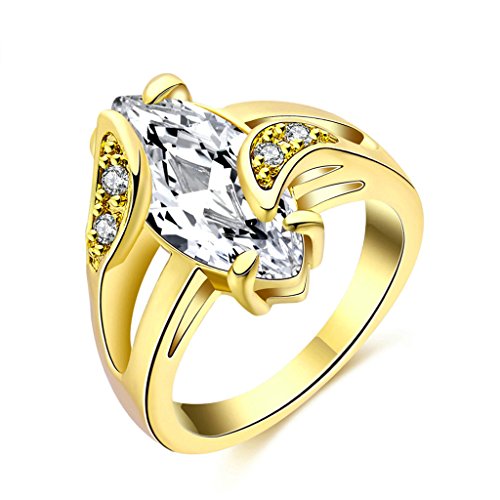 Bishilin Gold Plated Rings Womens Engagement Ring Horse Eye Cubic Zirconia Ring Gold Rings Size:P 1/2