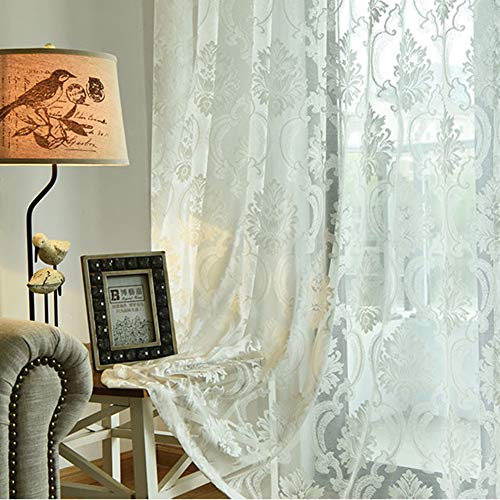 HM&DX Ricamate Tenda Voile Occhielli, Decorazione Europea Voile Tenda Finestra Ombra Tenda Pannello Finestra Salotto -Bianca 200x270cm(79x106inch)