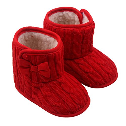 DDLBiz Baby Toddler Boys Girls Warm Winter Bowknot Soft Sole Firstwalker Boots Shoes (13, Red)
