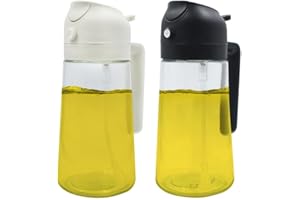 SHUNCHG 2Pcs Oil Dispenser for Kitchen, 2 in 1 oil Spray Bottle and Olive Oil Dispenser, Oil Sprayer for Cooking Air Fryer 470ml for Cooking, Kitchen, Salad, Barbecue, Baking (White & Black)