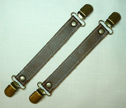 Faux Leather Steampunk Skirt Suspenders Adjusters Lifters with Antique Brass Coloured Clips