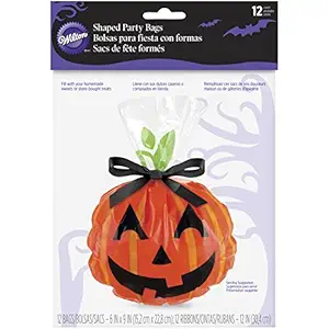 Wilton W0432 Shaped Party Bags, 6-inch by 9-inch, Jack-O-Lantern, 12-Pack