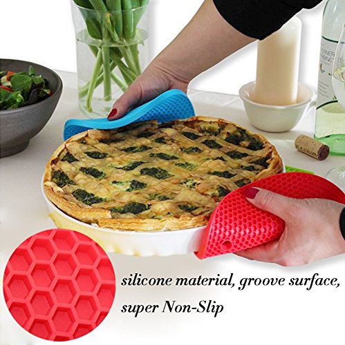 Giwox Küche Silikon-Matte Set 4 Mehrzweck-Silikon-Untersetzer, Mat, Topflappen, Jar-Opener, Spoon Rest, Knoblauch-Schäler-rutschfeste, Flexible, Hitze beständig und Geschirrspüler sichere Isolierung Mat (Runde) - 6