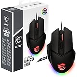 MSI Clutch GM20 Elite - Mouse Gaming ergonomico USB, RGB Mystic Light, Sensore Ottico PAW 3309 (6400 DPI), Switch fino a 20 m