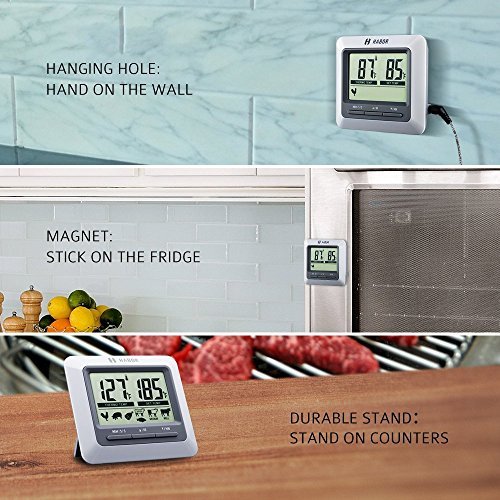 Habor Grillthermometer, Ofenthermometer, Bratenthermometer, Barbecue Grill Thermometer, digital Thermometer mit großen LCD Display, lange 304 Edelstahl Probe für Garten Grillen, Backen, Ofen, Kochen, Steak usw. - 6