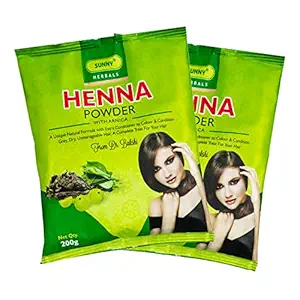 Sunny Henna Powder Fortified with Arnica, Bhringraj, Katha, Amla, Shikakai & Brahmi | With Extra Conditioner For Dry Hair, Natural Colour For Hair, Hands & Feet | For Women & Men 200 gm (Pack 2)