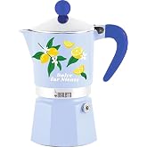 Bialetti Moka Rainbow Dolce Far Niente Coffee Maker with 3 Cups Blue with Lemons Aluminium 130 ml Manual Coffee Brewing Espre