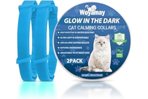 Woyamay Collare Calmante per Gatti, Luminoso Sicuro Anti-Ansia Collari per Gatti con Dimensioni Regolabili, Collari Calmanti ai Feromoni Impermeabile Naturale per Gatti, 2pz Blu