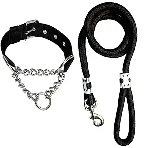 Pups&Pets Dog Belt Combo of Dog Rope with Choke Collar - Dog Collar & Leash for All Breed Size Dogs (Black) - Small