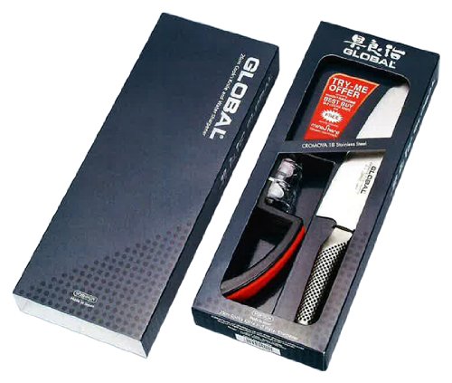 Global G-2220BR Kochmesser MinoSharp G2 + Schleifer schwarz/rot