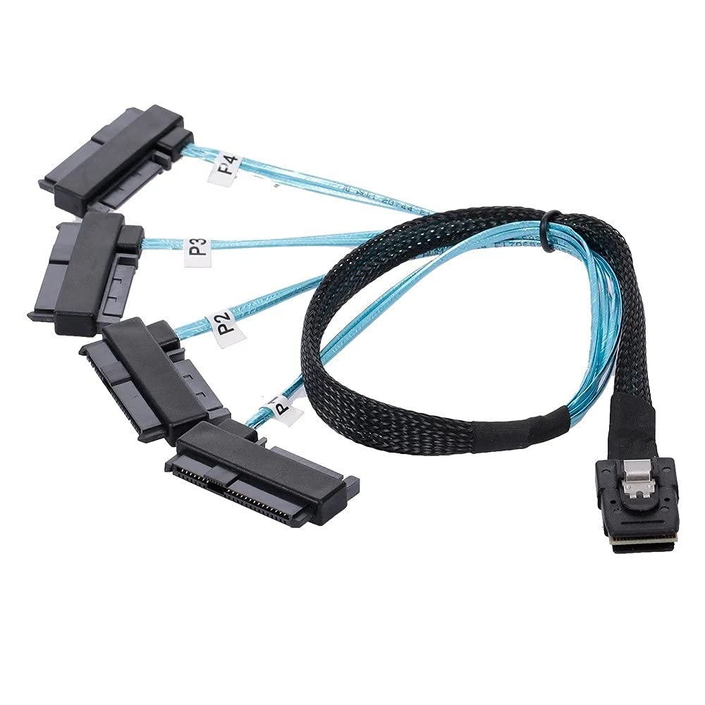 xiwai Internal 36 Pin Mini SAS SFF-8087 Host to 4 SFF-8482 Target SAS Hard Disk and SATA Power Cable 100cm