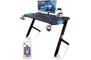 PIUSHOPPING X-Bull Scrivania Gaming Desk con LED Ergonomica, per PC e Ufficio Completa di Accessori - 120x61x73cm