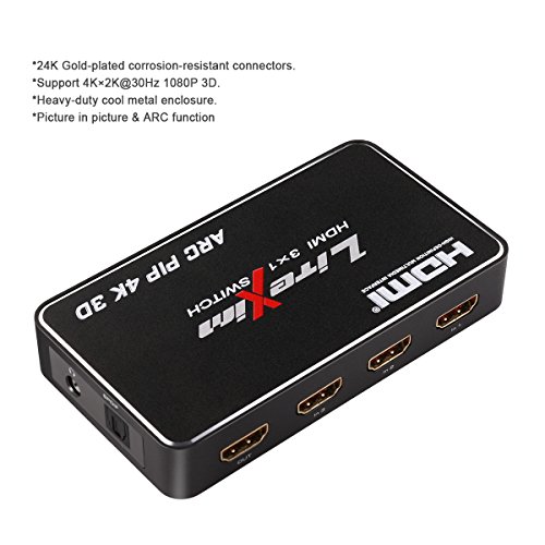 LiteXim 3×1 HDMI Switch mit PIP, SPDIF Audio ARC Funktion und 3,5 mm Stereo Audio-Auszug, Multifunktions-HDMI-Switch-Hub mit IR Remote, zertifiziert für 4Kx2K @ 30Hz und 3D Support - 2