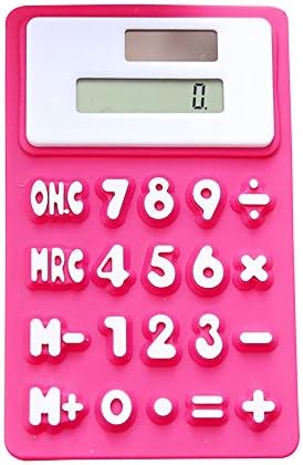 Alxcio 8 Digits Basic Calculator, Solar Powered Soft Lightweight LCD Screen Silicone Pocket Calculator Green Office Stationery, Rose Red