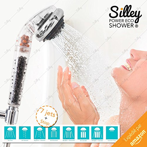 [Neue 2017] silley® Power Eco Shower Original & # x2605; Duschkopf mit Kügelchen für Erfassen die Elektronen – 7 Strahlarten: Standard/Turbo/SPA/Soft/Normal/Massage/Spray + Stop – Funktion Handbrause Universal-Qualität Einfache Installation – Duschkopf Economy – Box ideal Geschenk