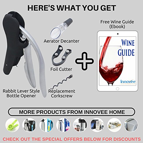 Innovee Korkenzieher Set -Der beste automatische Kaninchen-Stil Korkenzieher Mit,einem Belüfter-Dekanter, Folienschneider und Ersatz-Korkenzieher + Weinführer Ebook in einer schönen Geschenk-Box - 7