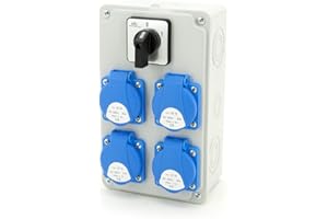 ELS Elektrotechnika Baustromverteiler Steckdosenverteiler mit 4x 230V Schuko und Schalter 0-1, Verdrahtet, Anschlußfertig für Garage, Werkstatt, Feuchtraum, Fabrik