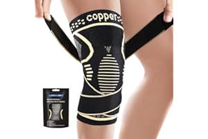 Lexniush Copper Knee Support for Women/Men - Adjustable Knee Brace with Strap for Knee Pain Relief, Ligament Damage, ACL, MCL - Knee Compression Sleeve for Running, Sports