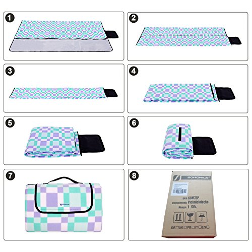 Songmics 200 x 200 cm XXL Picknickdecke Fleece wärmeisoliert wasserdicht mit Tragegriff GCM73P - 5