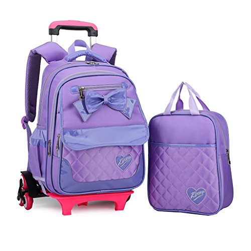 Cartable Fille Sac à Dos Trolly avec Roulettes Sac d'Ecole à Roulettes Sac des Elèves Sac de Voyage à Roulettes (6 Roues)