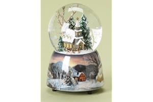 ROMAN 5" Musical "The First Noel" Church Winter Scene Christmas Snow Globe Glitterdome