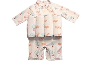 LA-HAUT KIDS Maillot de Bain Enfant garçon Une pièce Aide à la flottabilité, Flotteurs retirables pour sécurité Confiance, Protection Anti-UV+, Motif Montgolfières Avions, Combinaison Manches Longues, Vintage