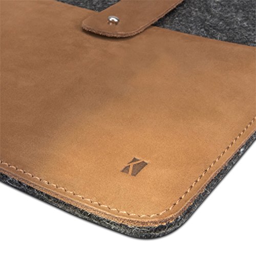 KANVASA iPad Pro 9.7 / iPad / iPad Air 2 Filztasche „Woods“ – Edle Leder Filz Hülle Grau Braun – Vintage Tasche Case Sleeve Ledertasche für Apple iPad Pro 9.7 Zoll – Wollfilz & Echtleder Schutzhülle - 7
