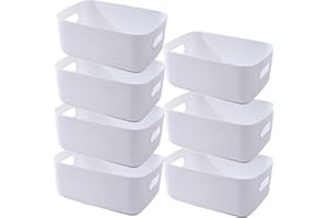 NCRGB 7 Cajas Almacenaje Plastico 25x17.5x9.5cm Cajas Organizadoras Cestas Almacenaje Cestas Organizadoras,Organizador de Armario de Cocina de Baño,Caja de Almacenaje de Cocina para Cocina,Blanco