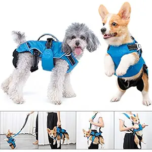 4 in 1 Multi Functional Dog Carrier Backpack , Dog Warm Vest Clothes, Dog Carrier Slings Bag , Dogs Collar Harness with Leash , Blue & S