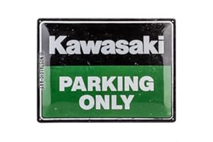 Nostalgic-Art Plaque vintage, Kawasaki - Parking Only Green – Idée de cadeau pour fans de moto, en métal, Design rétro pour décoration, 30 x 40 cm 23331