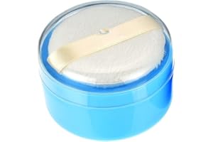 ELANDY Caja portátil de plástico para polvos de talco, con esponja aplicadora (azul)
