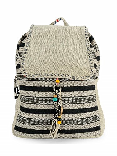 The House of taraHandloom Fabric Backpack for Women 10 Litres | Multicolour Casual Cloth Bag with Waterproof Inner lining | Stylish Bag suitable for College, Travel & Beach (Black Grey)