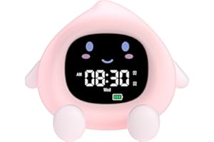 YISSVIC Kids Alarm Clock Digital Clock Bedside with Colourful Silicone Night Light, Snooze, 2 Alarms, Rechargeable, Adjustable Brightness, Awake & Sleep Icons, Peach Style