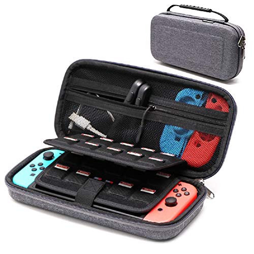 Preisvergleich Produktbild Tragetasche für Nintendo Switch, Funmazit Tragbare Reisetasche mit 21 Kartuschenhalterungen für Switch und anderes Zubehör ,Grau