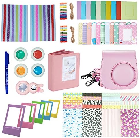 Bestter 10-in-1 Fujifilm Instax Mini 9/8+/8/8s Camera Accessories Kit - Case/Strap/Book Album/Selfie Lenses/Colored Filters/Table Film Frames/Wall Hang Frames/Border Stickers/Corner Stickers/Pen(Pink)