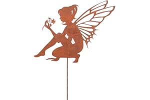 FCHMY Sculpture de fée en métal - Elfe assis - Décoration de jardin - Rostoptique - Statue de jardin pour jardin, terrasse, balcon, pot de fleurs