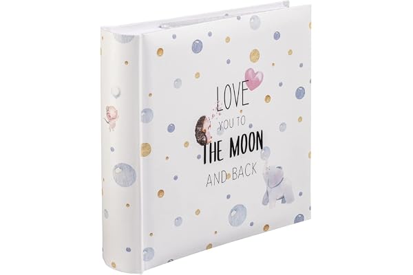 Hama Album photo "To The Moon" (Album souvenirs Anniversaires, Baptême, Baby Shower, Idée cadeau, 22.5x22 cm, 100 pages blanches, Zone Mémo, 200 photos 10x15 cm, Insertion latérale) Multicolore