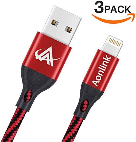 iPhone Charger Cable, Aonlink 3 Pack(1M 2M 3M) Lightning Charging Cable, Multi Safety Defense, Nylon Braided, Ultra Durable, for iPhone X / 8 /8 Plus / 7 / 7 Plus / 6 / 6 Plus / 5s , iPod-Red Black