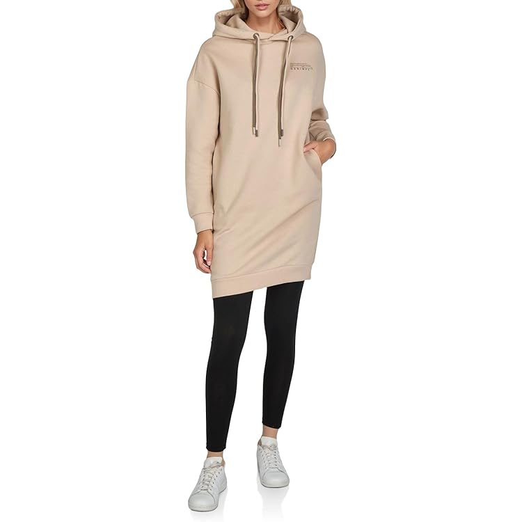 TrendiMax Dames hoodie jurk herfst lange mouwen sweatshirts capuchontrui streetwear jumper pullover mini-jurken, Donker staalblauw, XXL