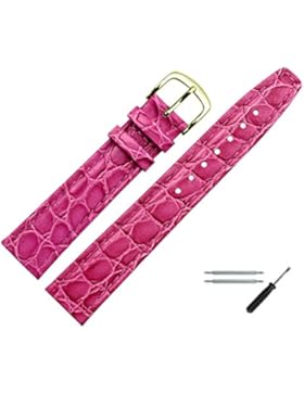 Uhrenarmband 16mm Leder violett Prägung, Kroko, mit Naht - inkl. Federstege & Werkzeug - Lederarmband für Uhren...