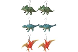 Borsgye 3 Pairs Dinosaur Dangle Earrings Cute Weird Cartoon Resin Drop Earrings Exquisite Punk 3D Dragon Earrings Eye-Catching Hook Earring for Women Girl Funny Jewelry Creative Gift - Style 2