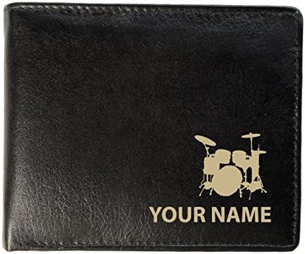 Personalised Mens Real Leather Wallet - Drum Kit Design (Sandringham Style)