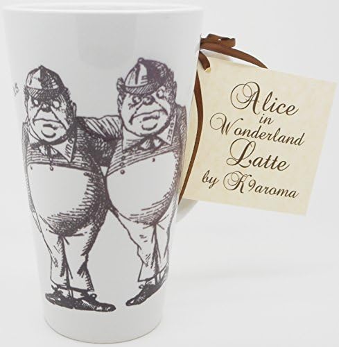 Alice in Wonderland Cheshire Tweedledee &amp; Tweedledum Quote Large Latte Coffee Mug (Vintage Illustrated Style)